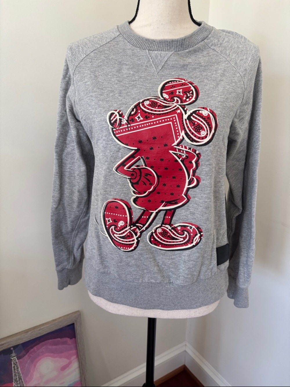 Disney x Coach Collab Grey Crewneck Sweatshirt with Red Mickey Bandana Graphic S